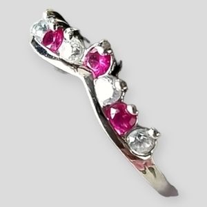 Vintage AVON Faux Ruby and CZ Diamond Silver Ring Sz 6 3/4